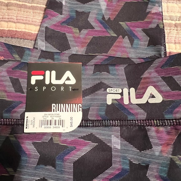 FILA Sport Neon Star Running Leggings Womens‎ Medium Activewear Tights - Picture 2 of 5